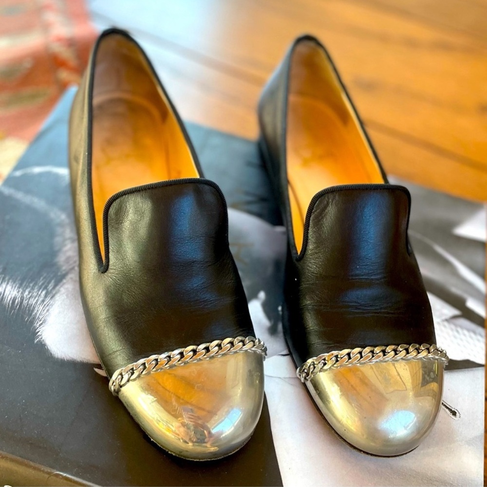 RARE Christian Louboutin Black and Silver Metallic Women's Loafers